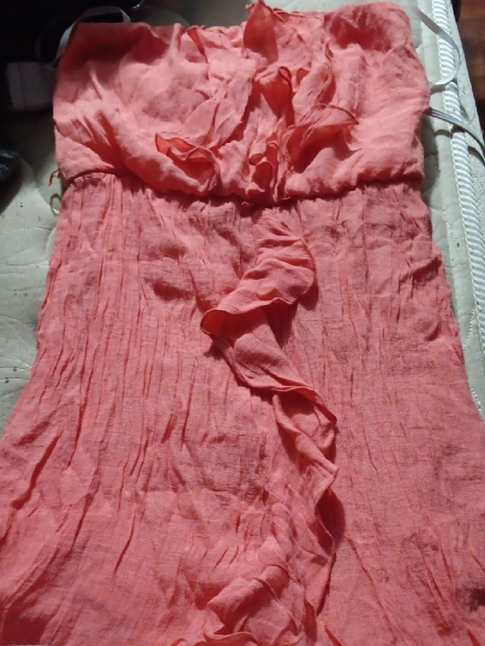 Iz Byer Coral Strapless Ruffle Dress